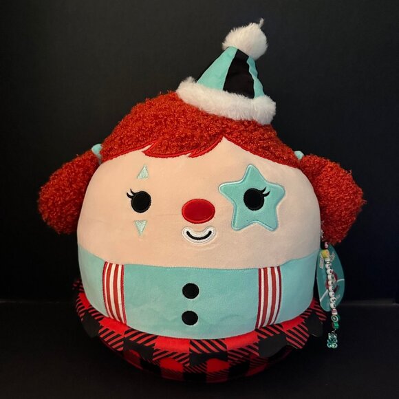 Squishmallow 12" Eurydice Circus Clown w/Custom Beaded "I ♡ SQUISH" Charm Plus
